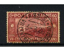 1926 - REGNO - LOTTO/47532 - 60 CENT. 7° ANNIV. DI SAN FRANCESCO USATO ANNULLO SPECIALE