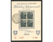 1946 - REPUBBLICA - LOTTO/40388 - MOSTRA FILATELICA DI MILANO CARTONCINO NUMERATO