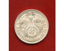 1938 - GERMANIA - 5 MARCHI HINDENBURG ARGENTO - ZECCA A - LOTTO/M30480