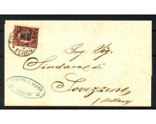1879 - REGNO - LOTTO/40298 -  2 cent su 10 cent. LACCA  SU PIEGHO DA TORINO A SOVERZENE