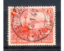 1939 - LOTTO/REG449U - REGNO - 20c. CENTENARIO FERROVIE - USATO