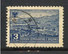 1946 - ALBANIA - 3 f. BLU PAESAGGI - USATO - LOTTO/31808