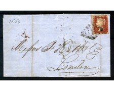 1856 - GRAN BRETAGNA - 1p. ROSSO CARMINIO CARTA AZZURRATA  SU BUSTA PER LONDRA - LOTTO/31833