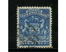 1890/91 - SUD AFRICA INGLESE - 6p. BLU STEMMA - USATO - LOTTO/29096