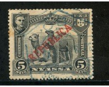 1911 - NYASSA ( MOZAMBICO) - 5r. NERO REPUBLICA - USATO - LOTTO/29127
