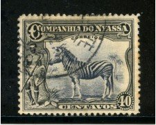 1921/23 - NYASSA ( MOZAMBICO) - 40c. NERO  ZEBRA - USATO - LOTTO/29130