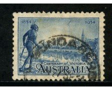 1934 - AUSTRALIA - 3p. BLU COLONIA DI VICTORIA - USATO - LOTTO/29180