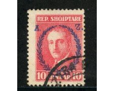 1927 - ALBANIA - 10q.ROSSO  ZOGOU SOPRASTAMPATO - USATO - LOTTO/29628