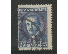 1927 - ALBANIA - 25q.BLU ZOGOU SOPRASTAMPATO - USATO - LOTTO/29629