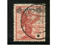 1924 - REGNO - 1 LIRA SU 10c. FRANCOBOLLO DELLA VITTORIA - USATO - LOTTO/29848
