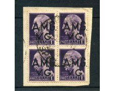 1945/47 - VENEZIA GIULIA - 1 LIRA SOPRASTAMPATA - QUARTINA USATA - LOTTO/30056