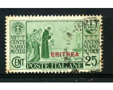 1931 - ERITREA - 25 cent. VERDE S. ANTONIO - USATO - LOTTO/30060