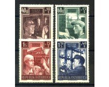 1951 - AUSTRIA - PRO OPERE DI RICOSTRUZIONE 4 v. TRACCIA DI LINGUELLA - LOTTO/34086
