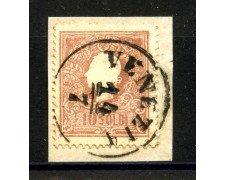 1859 - LOMBARDO VENETO - LOTTO/40567 - 10 SOLDI BRUNO - USATO SU FRAMMENTO  VENEZIA