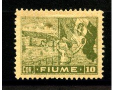 1919 - FIUME - LOTTO/40168 - 10 CORONE CARTA GRIGIA OPACA - LINGUELLATO