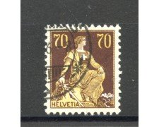 1908 - SVIZZERA - LOTTO/41663 -  70 CENT. BRUNO GIALLO HELVETIA SEDUTA - USATO