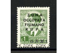 1941 - ZONA FIUMANO KUPA -  LOTTO/32531A - 1 D. VERDE SOPRASTA O.N.M.I - NUOVO - VARIETA' -