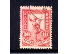 1901 - GRECIA - 10 l. ROSSO MERCURIO - USATO - LOTTO/32295
