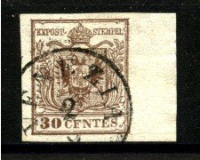1854 - LOMBARDO VENETO - LOTTO/40507 - 30 Centesimi BRUNO CIOCCOLATO III° TAVOLA - USATO VENEZIA