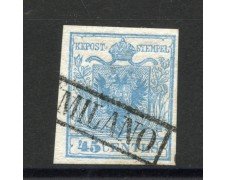 1851/52 - LOMBARDO VENETO - LOTTO/40509 - 45 Centesimi AZZURRO CHIARO - USATO MILANO