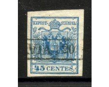 1856 - LOMBARDO VENETO - LOTTO/40516 - 45 Centesimi AZZURRO  VIVO TIPO III° - USATO 