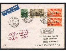 1949 - REPUBBLICA - LOTTO/40410 - PRIMO VOLO POSTALE MILANO - NIZZA - BUSTA