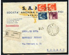 1949 - REPUBBLICA - LOTTO/40411 - BUSTA DA APRIVENA A MILANO - RACCOMANDATA