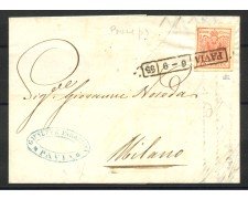 1855 - LOMBARDO VENETO - LOTTO/40550 - 15 CENTESIMI ROSSO VERMIGLIO - BUSTA DA PAVIA