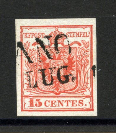 1850 - LOMBARDO VENETO - LOTTO/40489 - 15 Centesimi ROSSO CARMINIO I° TIPO - USATO 