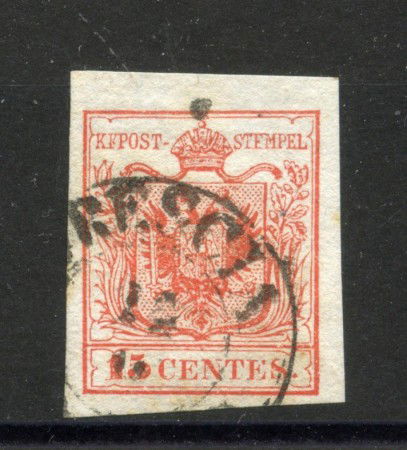 1850 - LOMBARDO VENETO - LOTTO/40487 - 15 Centesimi ROSSO  I° TIPO - USATO BRESCIA