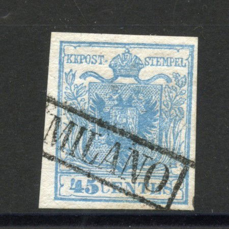 1851/52 - LOMBARDO VENETO - LOTTO/40509 - 45 Centesimi AZZURRO CHIARO - USATO MILANO