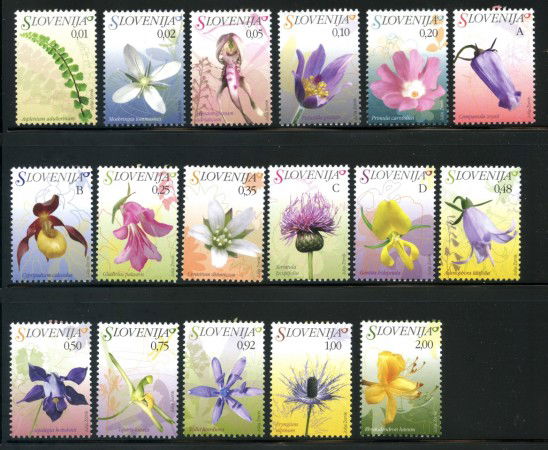 2007 - SLOVENIA - FIORI SERIE ORDINARIA 17v. - NUOVI - LOTTO/34339
