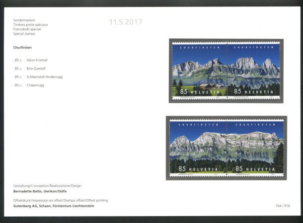 2017 - SVIZZERA - LOTTO /39705F - CATENA DEL CHURFIRSTEN 4v. - NUOVO FOLDER