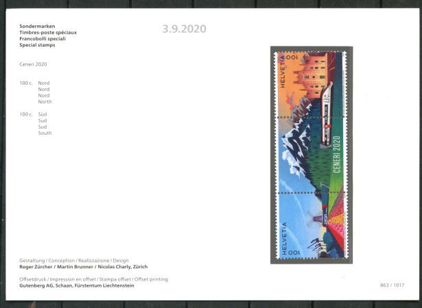 2020 - SVIZZERA - TUNNEL FERROVIARIO CENERI 2v.  IN FOLDER - NUOVI - LOTTO/36009F