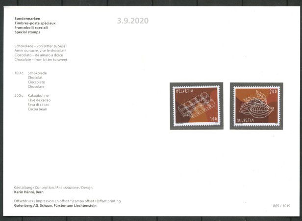 2020 - SVIZZERA - CIOCCOLATO 2v. IN FOLDER - NUOVI - LOTTO/36010F