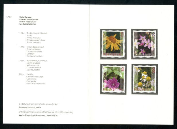 2003 - SVIZZERA - PIANTE MEDICINALI 7v. - NUOVI -  2 FOLDER -  LOTTO/37381F