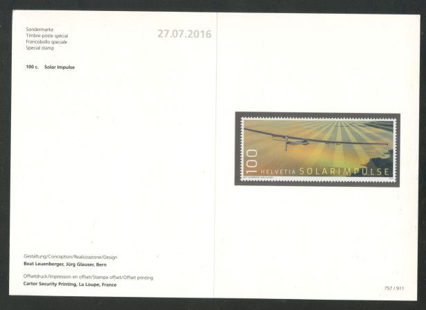 2016 - SVIZZERA - LOTTO/37907F - AEREO SOLAR IMPULSE - NUOVO - FOLDER