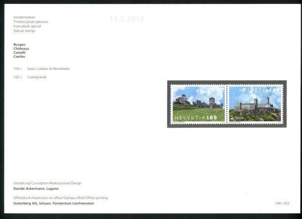 2017 - SVIZZERA - LOTTO /39704F - EUROPA CASTELLI 2v. - NUOVO FOLDER