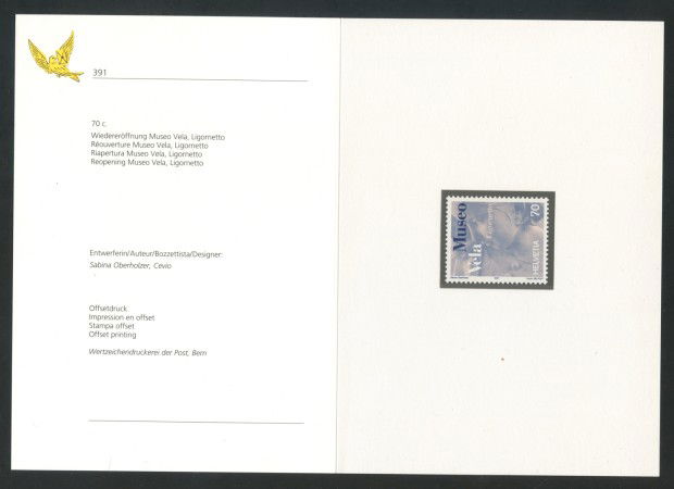 2001 - SVIZZERA - MUSEO VELA - NUOVO - FOLDER -  LOTTO/37350F