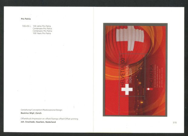 2009 - SVIZZERA - LOTTO/37713F - CENTENARIO PRO PATRIA - FOGLIETTO NUOVO- FOLDER