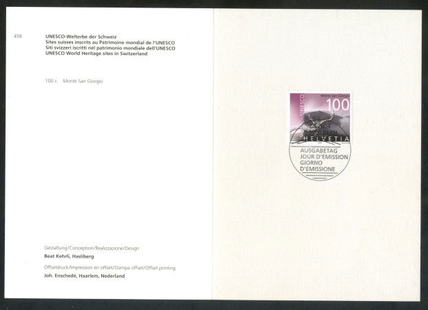2004 - SVIZZERA - UNESCO 1v. - USATO FDC - FOLDER - LOTTO/37434FU