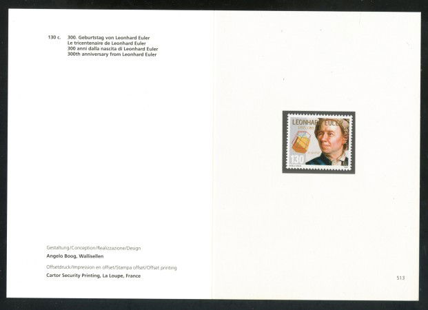 2007 - SVIZZERA - LEONHARD EULER - NUOVO - FOLDER - LOTTO/37547F