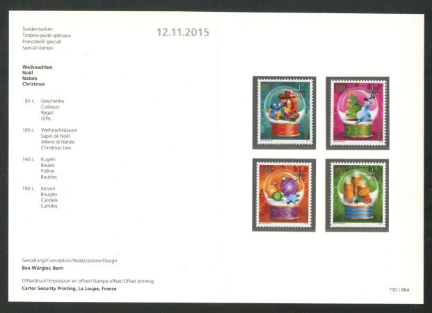 2015 - SVIZZERA - LOTTO/37889F - NATALE 4v. - NUOVI - FOLDER