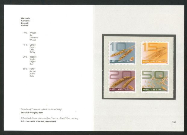 2008 - SVIZZERA - CEREALI 4v. - FOLDER -  NUOVI - LOTTO/37583F