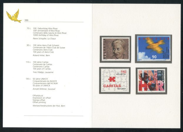 2001 - SVIZZERA - ANNIVERSARI 4v. - NUOVI -  FOLDER - LOTTO/37345F