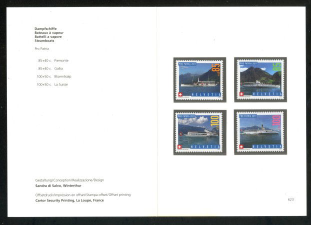 2011 - SVIZZERA - LOTTO/37782F - PRO PATRIA BATTELLI 4v. - NUOVI - FOLDER