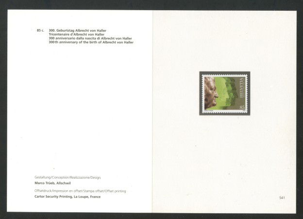 2008 - LOTTO/37575F - SVIZZERA - ALBRECHT VON HALLER - FOLDER -  NUOVO