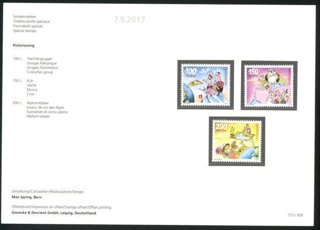 2017 - SVIZZERA - LOTTO /39709F - SCAMBIO POSTALE 3v. - NUOVI  FOLDER