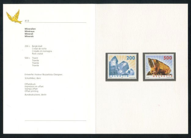 2002 - SVIZZERA - MINERALI 2v. - NUOVI - FOLDER -  LOTTO/37374F
