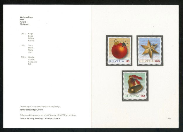 2008 - LOTTO/37588F - SVIZZERA - NATALE 3v. -  FOLDER - NUOVI
